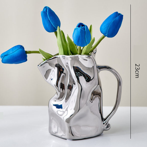 シルバー花瓶+ブルー花
